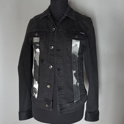 DOLCE & GABBANA - Black denim jacket with a camouf
