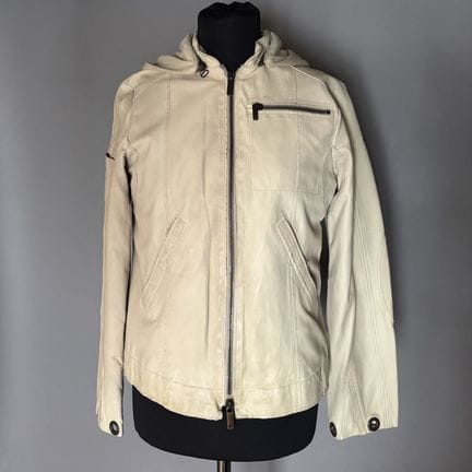 EMPORIO ARMANI - Off-white leather jacket with a c