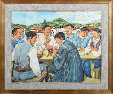 ESCUELA VASCA (Mediados S. XX). "Escena de txakolí