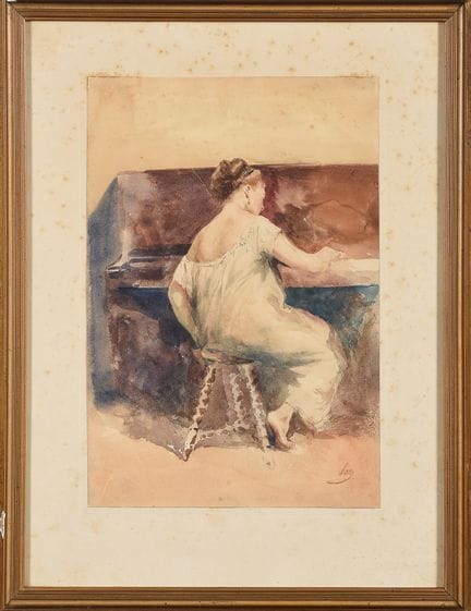 ESCUELA EUROPEA (S. XIX). "Dama tocando el piano".