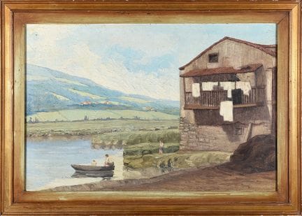 SCUOLA BASCA (XX secolo). "Paesaggio". Olio su tav