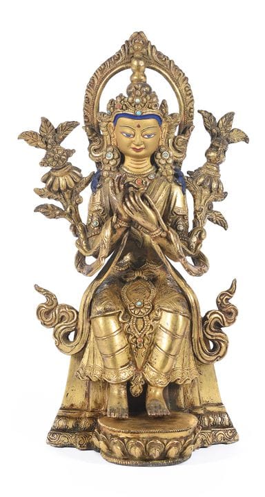 Statua realizzata in bronzo, corallo e turchese ra