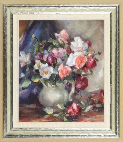SCUOLA SPAGNOLA (XX secolo). "Vaso con rose". Olio