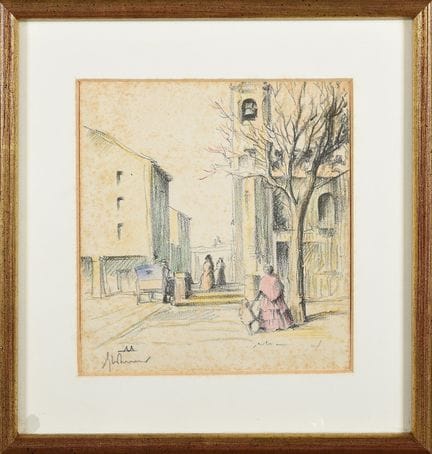 ESCUELA ESPAÑOLA (S. XIX). "Paisaje urbano". Lápiz