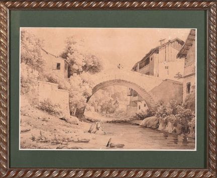 ESCUELA FRANCESA (S. XIX). "Paisaje vasco". Tinta 