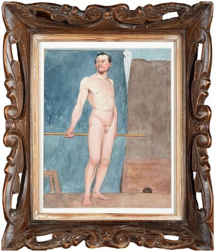 SPANISH SCHOOL (Mid-20th century). "Male Nude." Wa