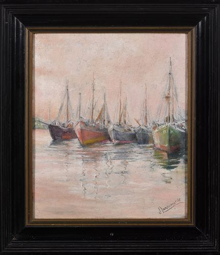 ÉCOLE BASQUE (XXe siècle). « Bateaux dans le port 