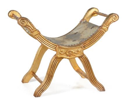 A jamuga made of gilded wood with an upholstered s