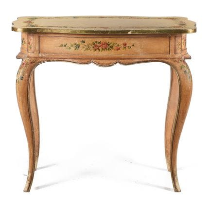 Console en bois polychrome, décorée de motifs flor