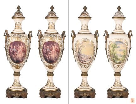 A pair of Sèvres-style porcelain cups decorated wi