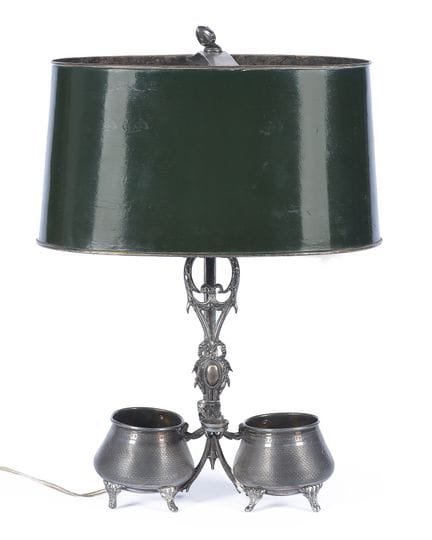 Table lamp made of silver plated metal. Mid-20th c