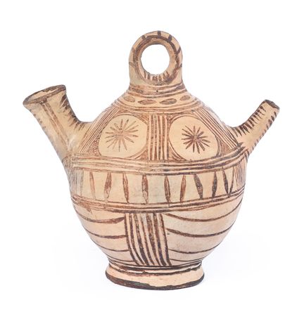 Cruche berbère en céramique, décorée de motifs géo