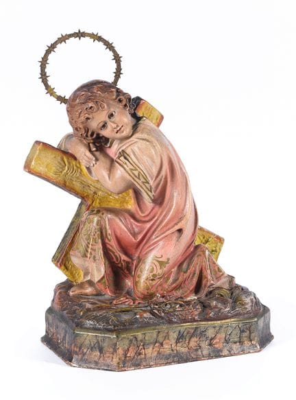 Statua in legno policromo raffigurante Gesù che po