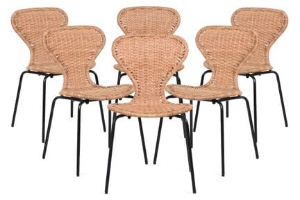 Lot de 6 chaises en rotin S. XXI. 82 x 56 x 50 cm