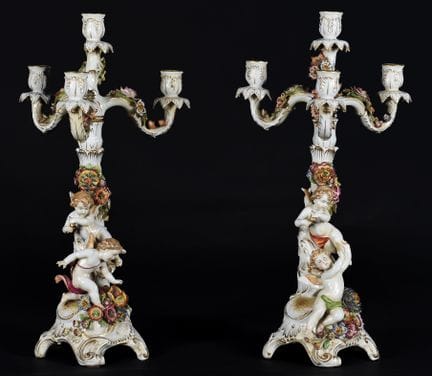 Pair of porcelain candlesticks by Von Schierholz, 