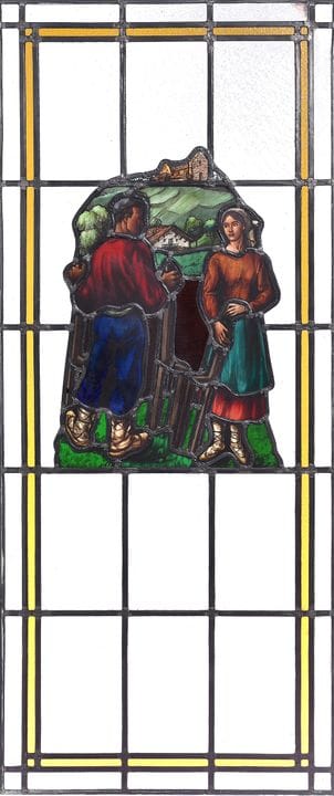 Stained-glass window made of leaded glass depictin