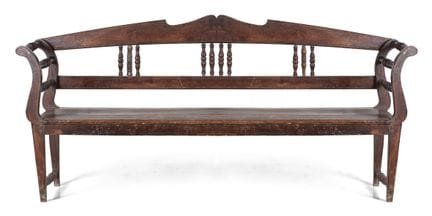 Bench made of carved chestnut wood.  Early 20th ce