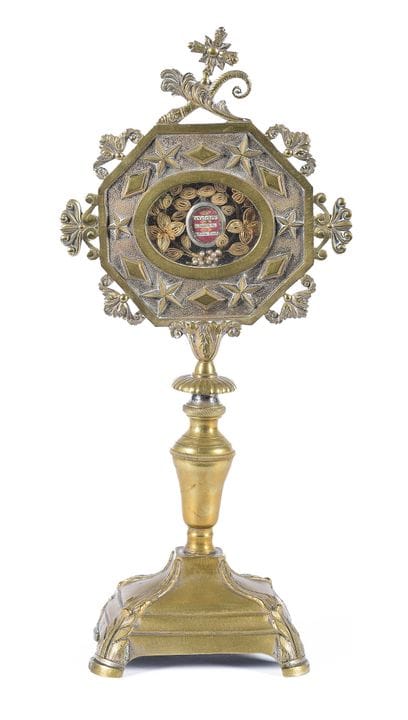 Reliquario in bronzo. Inizi del XX secolo. 37x17x1