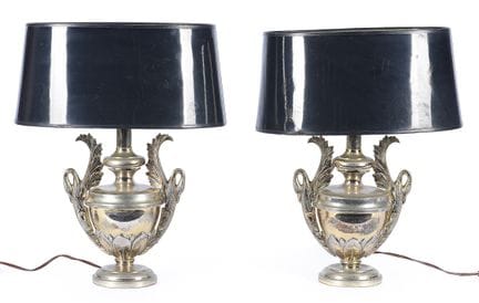 Pair of table lamps made of silver plated metal. M