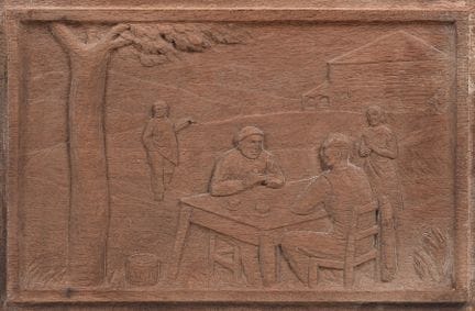Relief réalisé en bois de chêne représentant une s