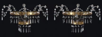 Paire d'appliques en verre et verre doré. Début du