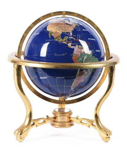 Globo terrestre realizzato in lapislazzuli, pietre