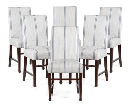 Set consisting of six upholstered wooden chairs. 2