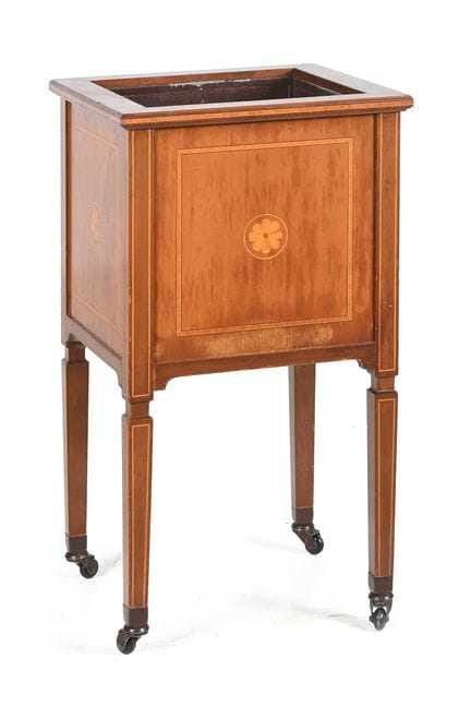 Wooden planter with marquetry, decorated with flor