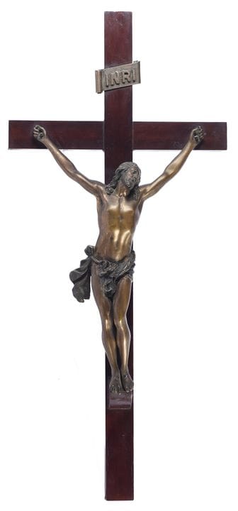 Crocifisso realizzato in legno e bronzo. Inizi del