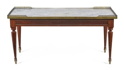 Table basse en bois d'acajou avec plateau en marbr