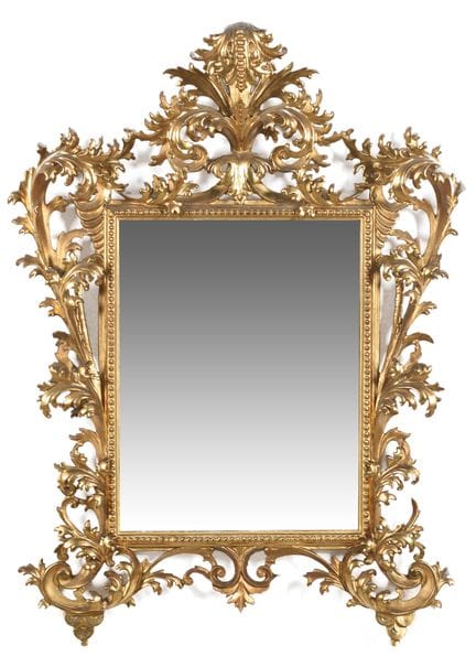Mirror made of gilded wood and decorated with plan
