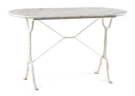 Outdoor table made of iron with a marble top. 20th