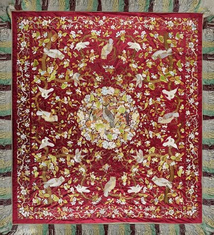 Silk bedspread with floral motifs. Chinese work ma