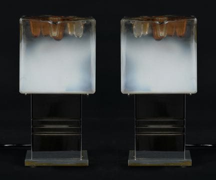 Pair of Ice Cube Murano glass table lamps designed
