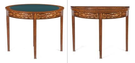 Folding game table made of wood with marquetry. Du