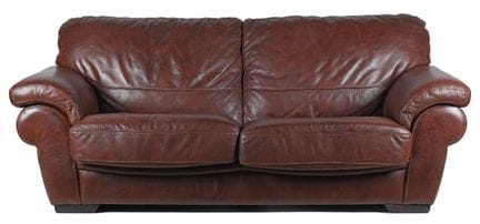 Leather-upholstered sofa. 20th century. 87x215x100