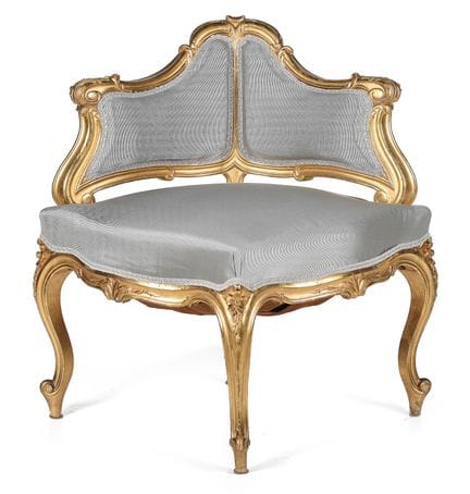 Fauteuil d'angle en bois doré, avec dossier et ass