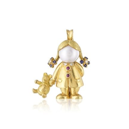 FRED PARIS: BROCHE/COLGANTE DE ZAFIROS, RUBÍES Y D