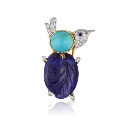 CARTIER PARÍS: BROCHE «PÁJARO» DE TURQUESA, LÁPIZ 