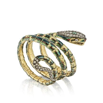 PULSERA DE SERPIENTE CON ESMALTE, ESMERALDA Y DIAM
