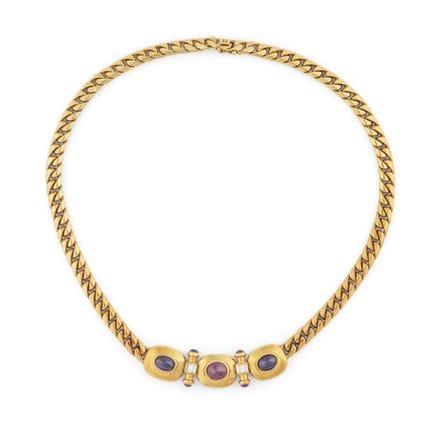 COLLAR DE ZAFIROS, RUBÍES Y DIAMANTES
De malla tip