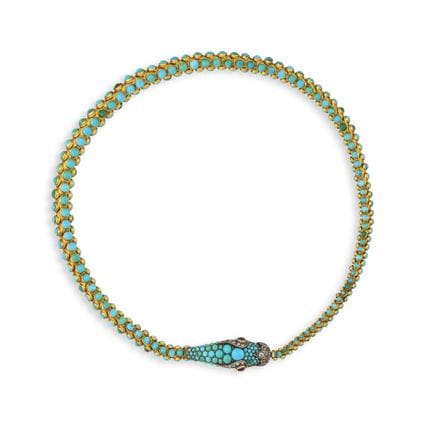 COLLAR DE SERPIENTE CON TURQUESAS, RUBÍES Y DIAMAN