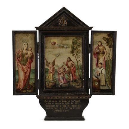 Scuola fiamminga, XVI secolo. Un trittico: pannell