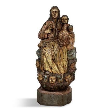 Gruppo scultoreo in legno intagliato e dipinto a c