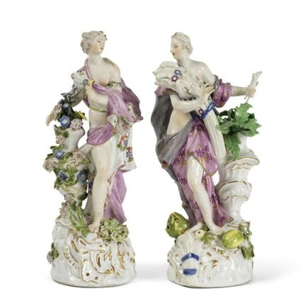 两尊迈森瓷雕像，分别象征“夏”与“春”，18世纪中叶 Two Meissen figures all