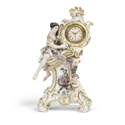 Orologio a pendolo in porcellana di Meissen, 1750 