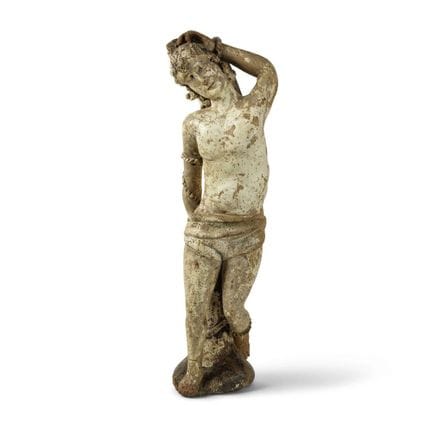 Statua in legno intagliato e dipinto a colori che 
