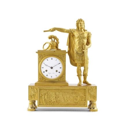 Orologio figurativo francese in bronzo dorato, ini
