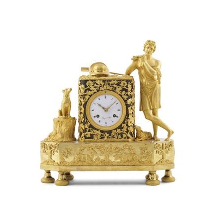 Orologio da tavolo d'epoca Impero in bronzo dorato