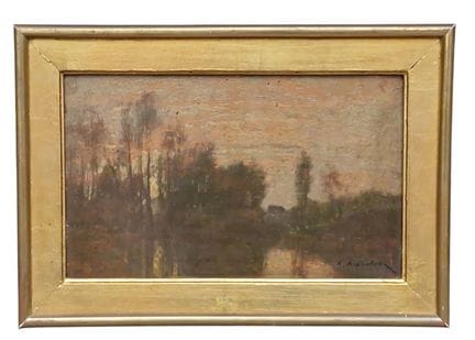 Hector HANOTEAU (51823–1890) – Flussufer. Öl auf H